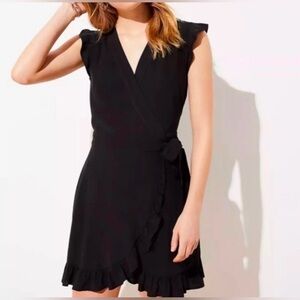 LOFT Chic Black Asymmetrical Wrap Dress w/ shorts